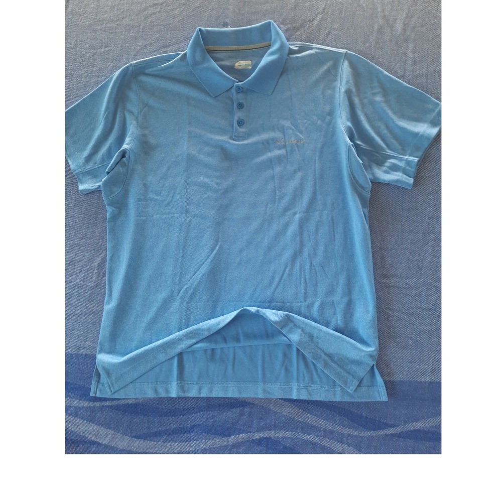 Columbia Sportswear Men Large Powder Blue Short Sleeve Outdoor Polo Polyester